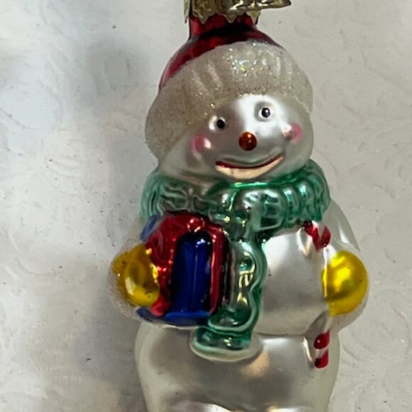 VTG Snowman Hand Blown Glass Glitter Christmas Tree Ornament 2"x3.25" - Picture 3 of 10